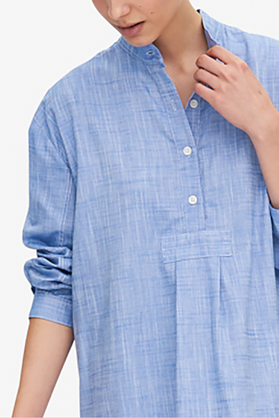 Long Sleep Shirt Medium Blue Dobby