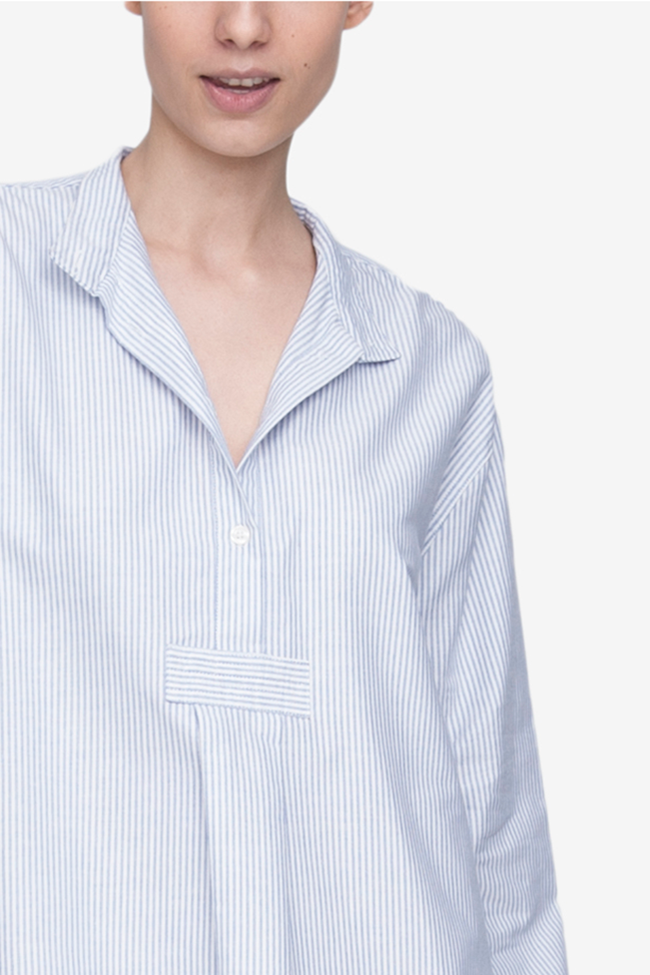 Long Sleep Shirt Blue Oxford Stripe