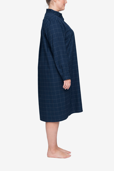 Long Sleep Shirt Navy Windowpane Flannel PLUS