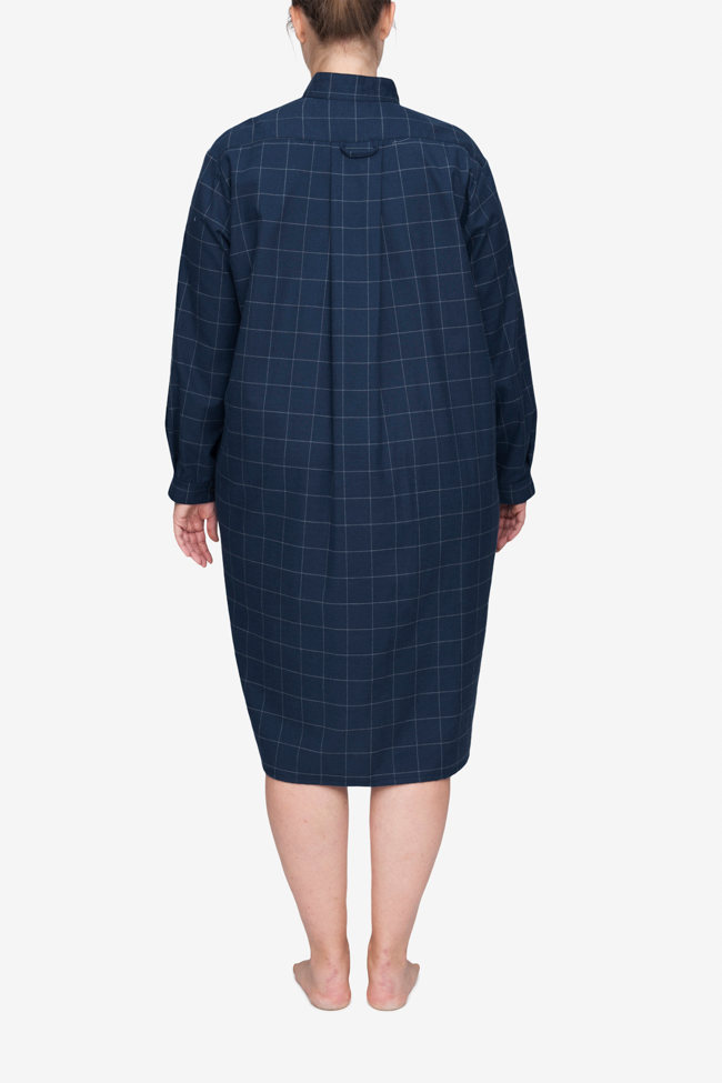 Long Sleep Shirt Navy Windowpane Flannel PLUS