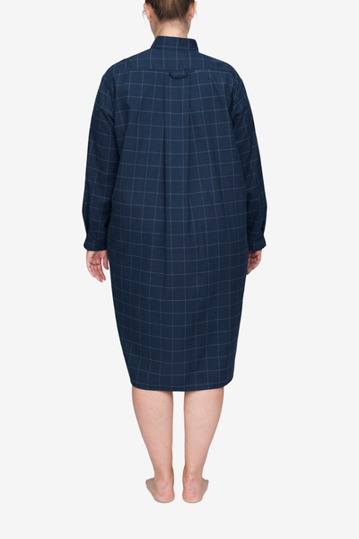 Long Sleep Shirt Navy Windowpane Flannel PLUS