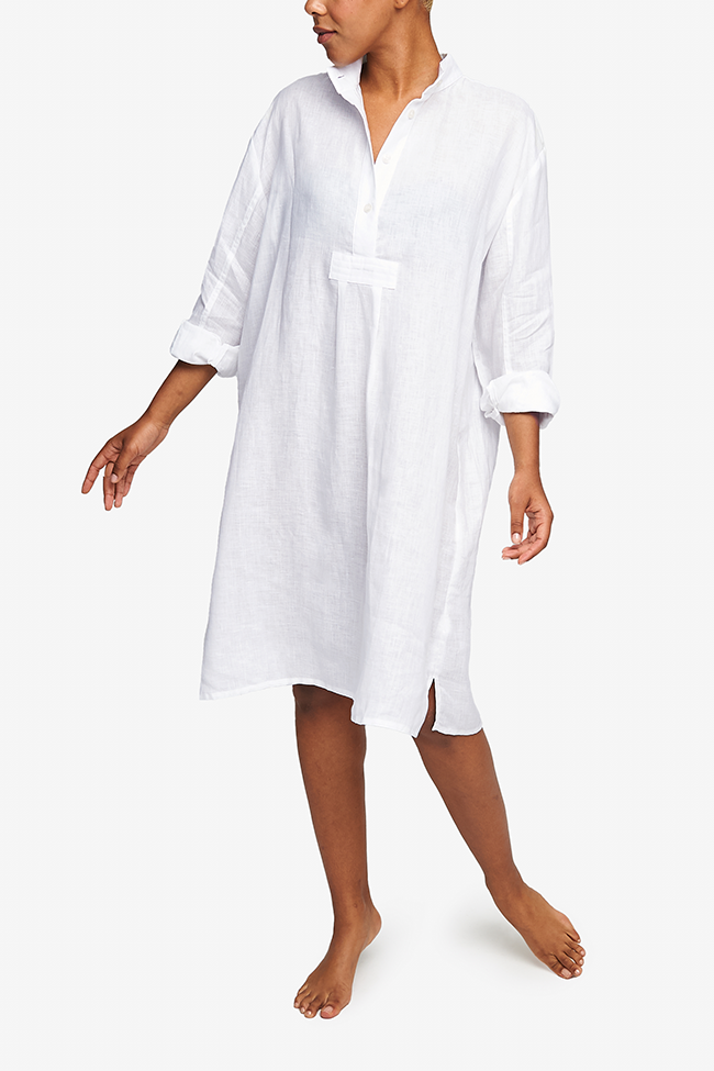 Long Sleep Shirt White Linen