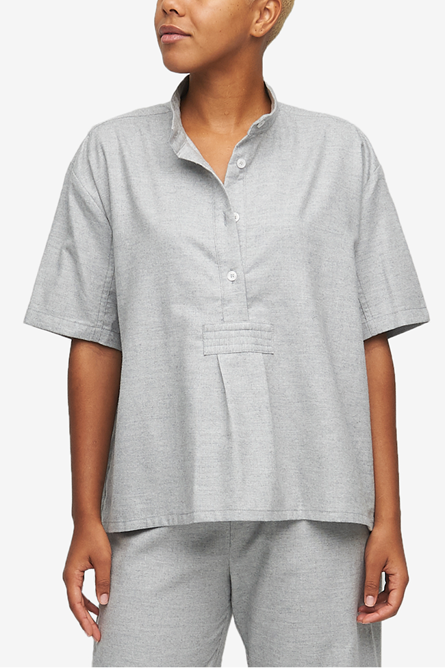Short Sleeve Cropped Shirt Grey Twill Cashmere Blend