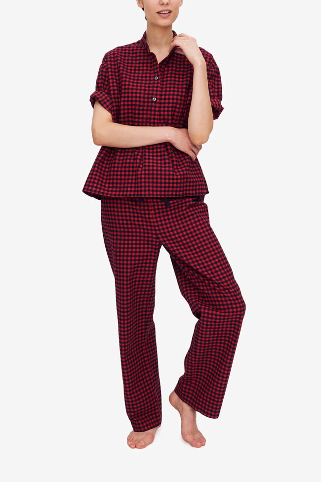 front view lounge pant and top pajama set in midnight blue twill cotton by the Sleep Shirt