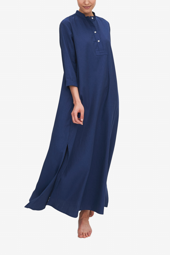 front view full length midnight blue twill cotton by the Sleep Shirt