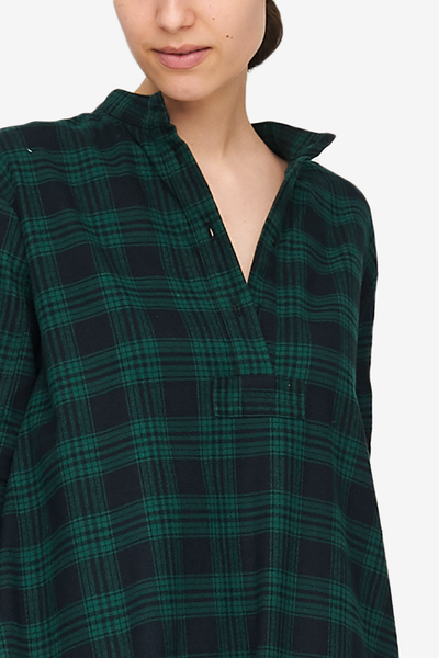 Full Length Sleep Shirt Green Check Flannel