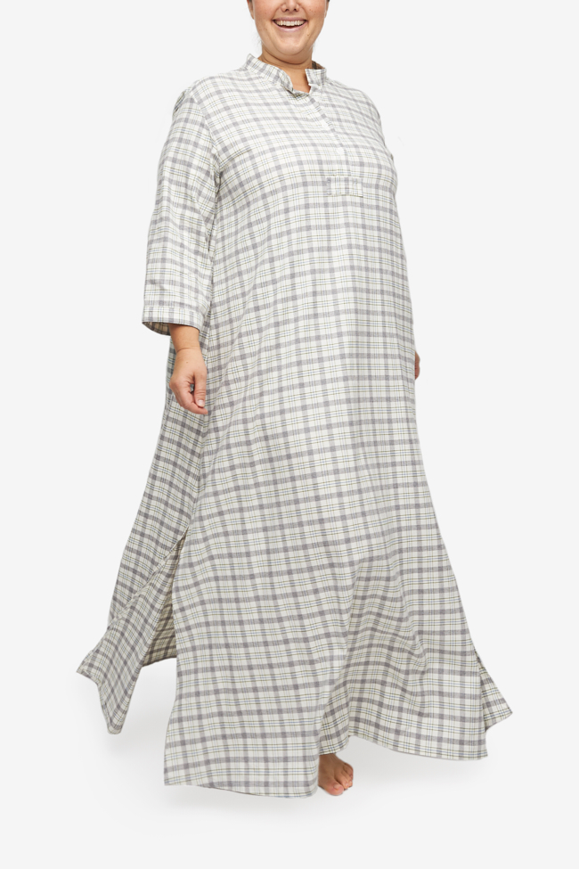 Full Length Sleep Shirt Grey Plaid Flannel