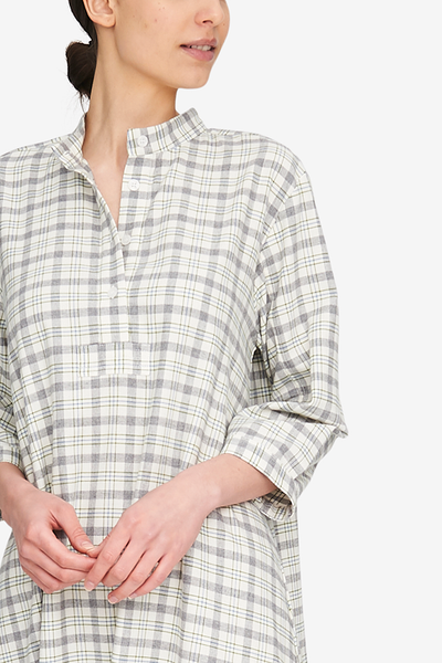 Full Length Sleep Shirt Grey Plaid Flannel