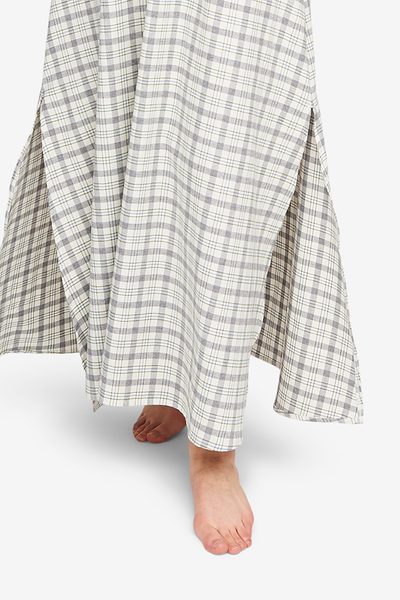 Full Length Sleep Shirt Grey Plaid Flannel