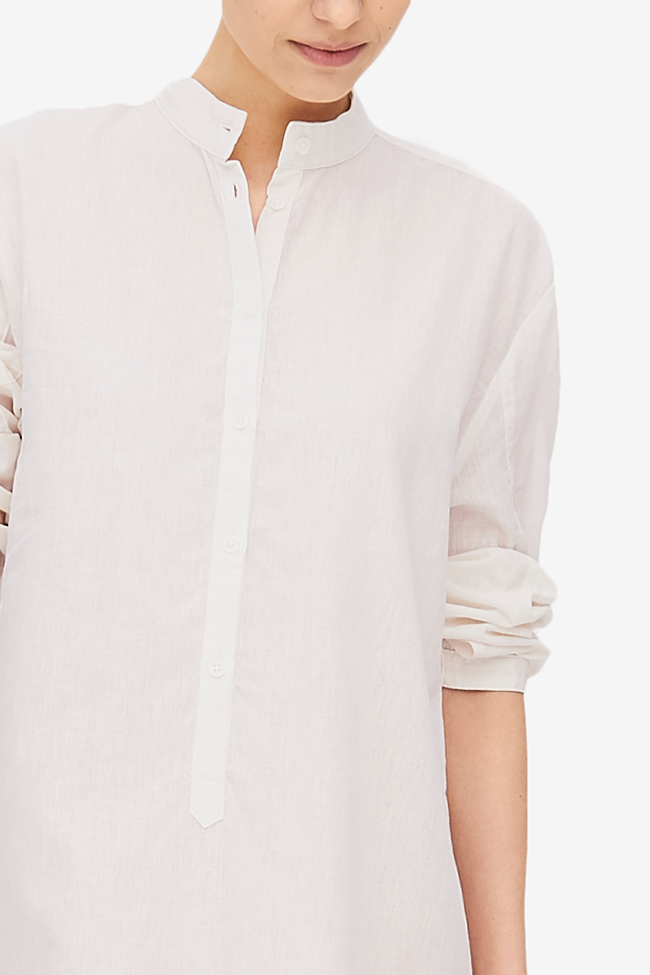 Ankle Length Sleep Shirt Cream Linen Blend