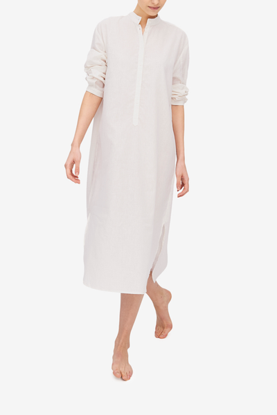 Ankle Length Sleep Shirt Cream Linen Blend