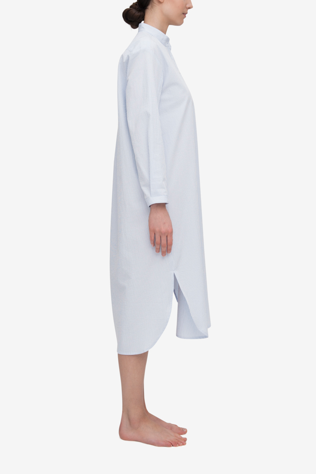 Ankle Length Sleep Shirt Blue & White Seersucker