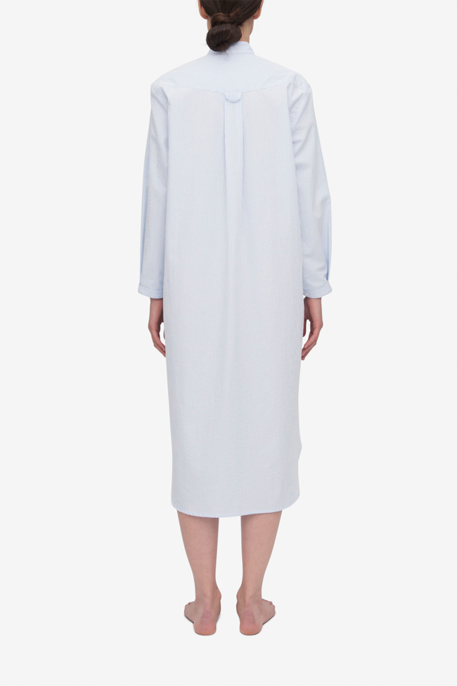 Ankle Length Sleep Shirt Blue & White Seersucker