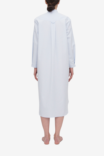 Ankle Length Sleep Shirt Blue & White Seersucker
