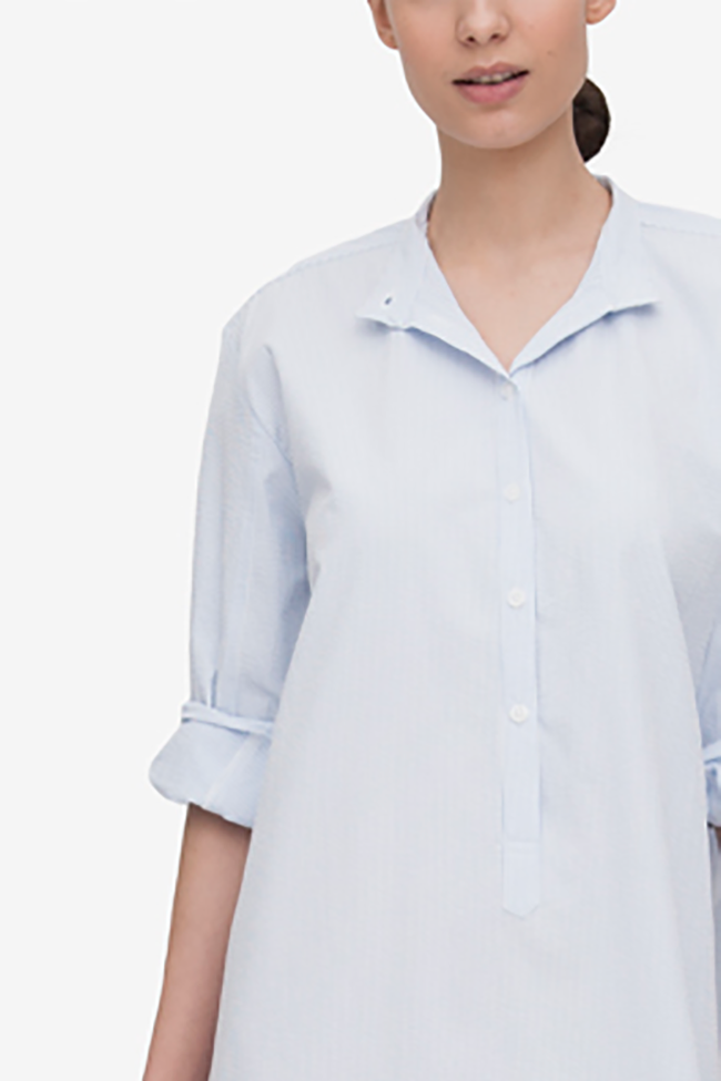 Ankle Length Sleep Shirt Blue & White Seersucker