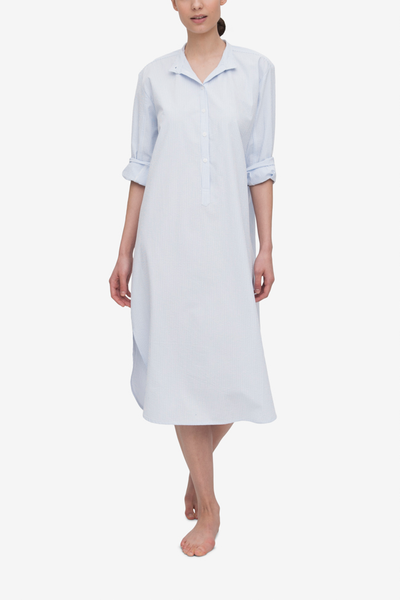 Ankle Length Sleep Shirt Blue & White Seersucker
