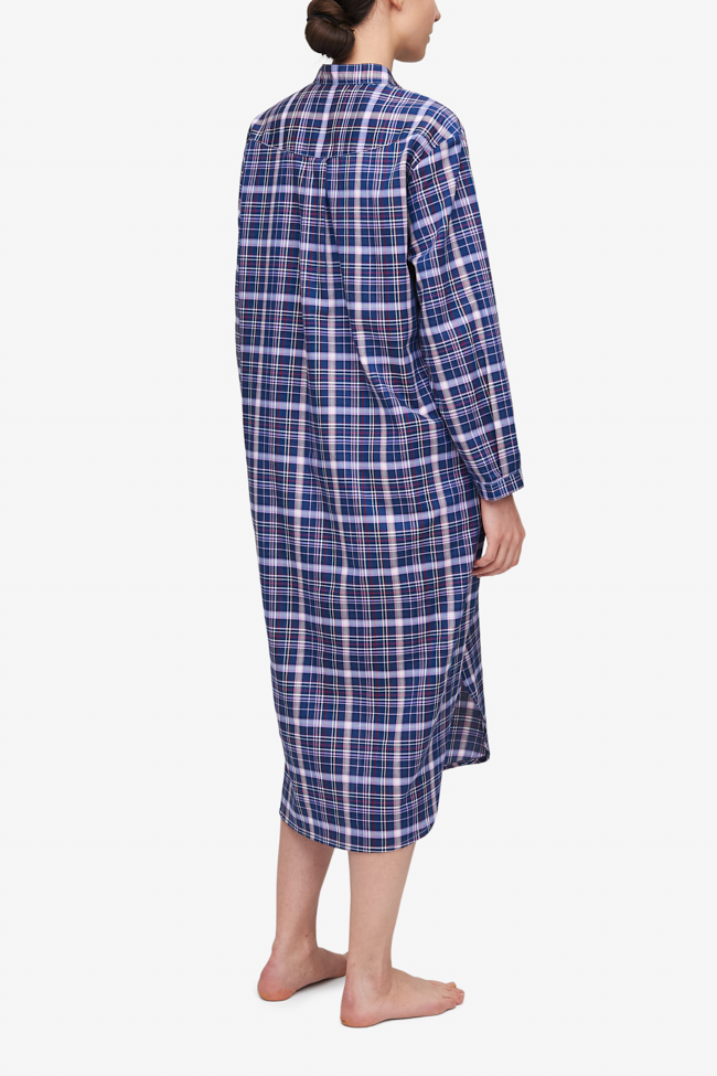 Ankle Length Sleep Shirt Navy & Pink Check