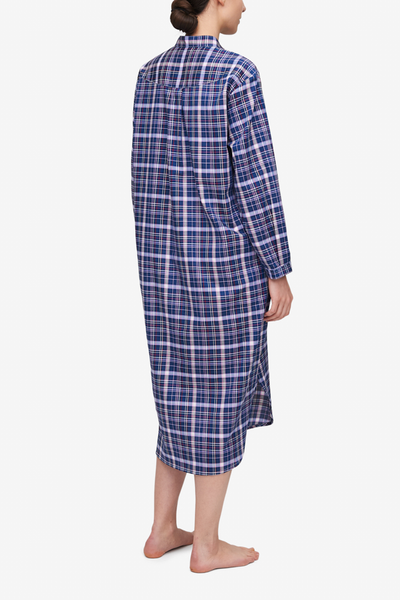 Ankle Length Sleep Shirt Navy & Pink Check