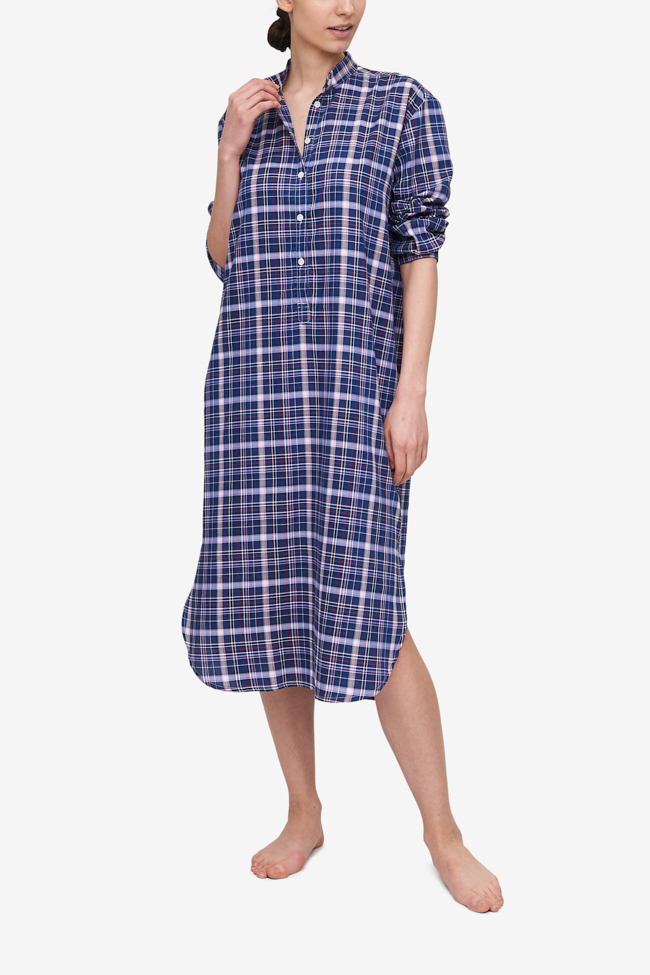 Ankle Length Sleep Shirt Navy & Pink Check
