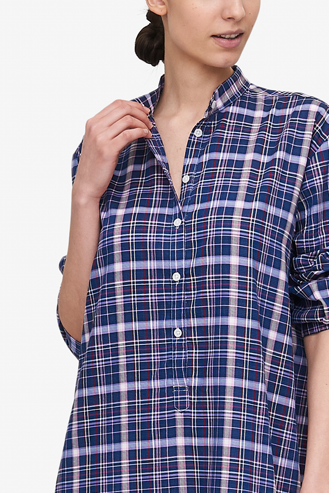 Ankle Length Sleep Shirt Navy & Pink Check