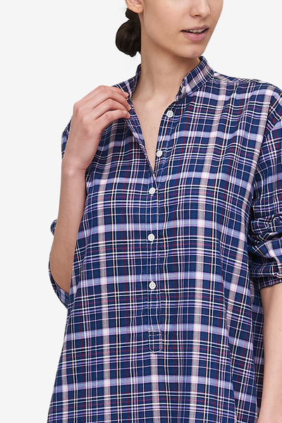 Ankle Length Sleep Shirt Navy & Pink Check