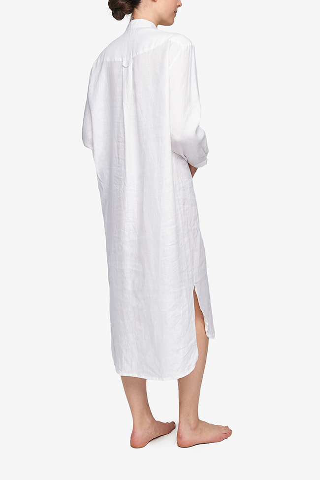 Ankle Length Sleep Shirt White Linen