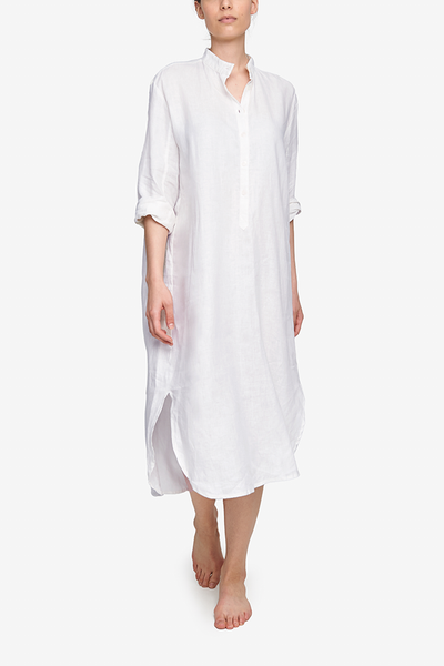 Ankle Length Sleep Shirt White Linen