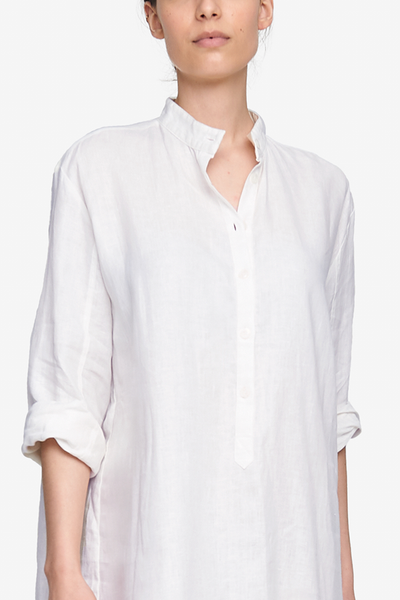 Ankle Length Sleep Shirt White Linen