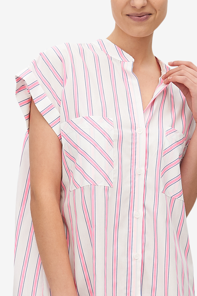Two Pocket Sleep Shirt Fluo Pink Stripe