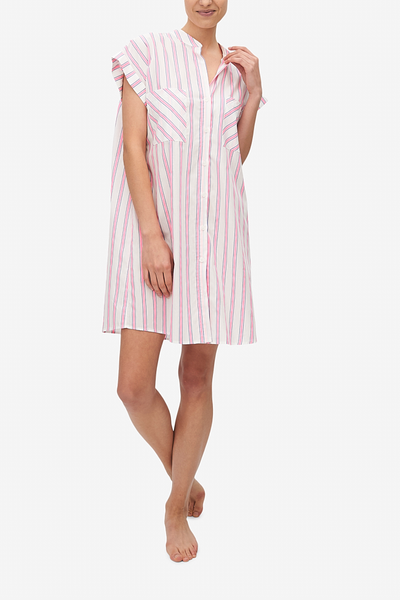 Two Pocket Sleep Shirt Fluo Pink Stripe