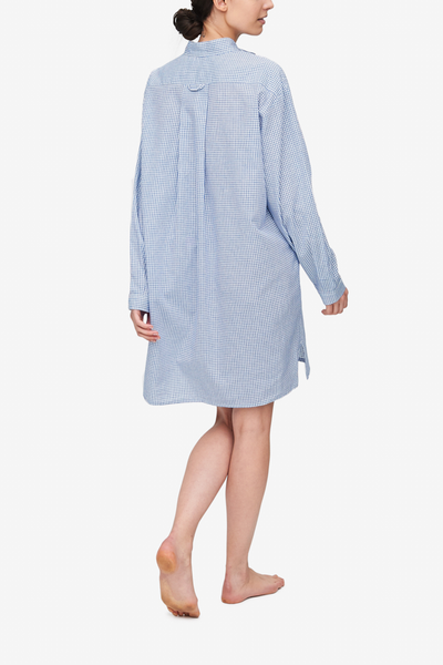 Placket Sleep Shirt Blue Check Linen Blend