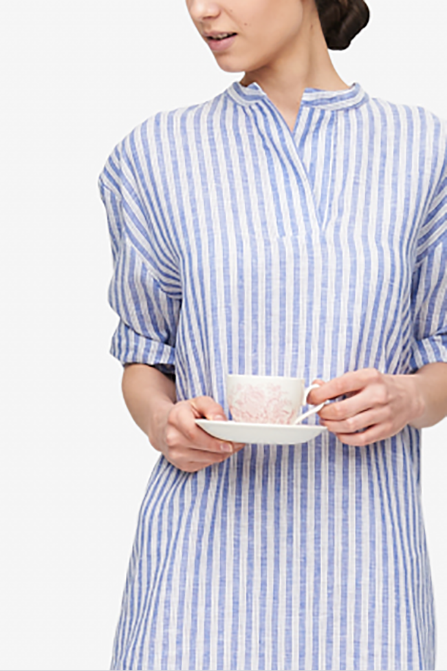 Slip On Sleep Shirt Blueberry Linen Stripe