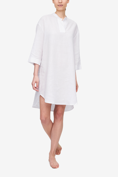 front view slip on sleep shirt white linen by the Sleep Shirt