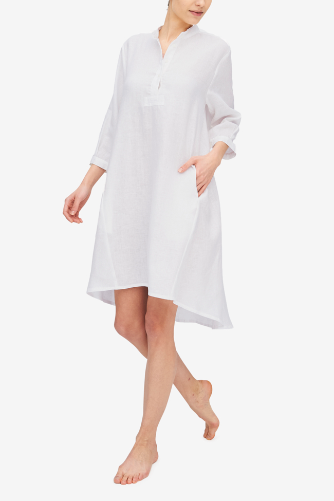 Flared Sleep Shirt White Linen | The Sleep Shirt