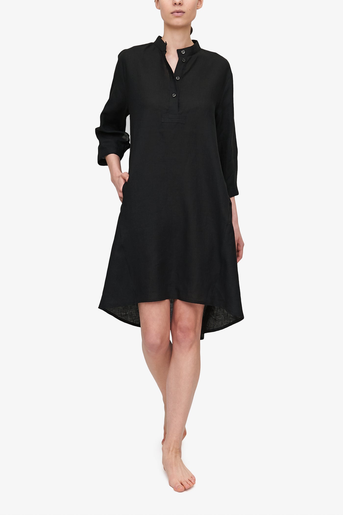 Flared Sleep Shirt Black Linen