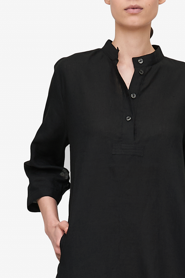 Flared Sleep Shirt Black Linen