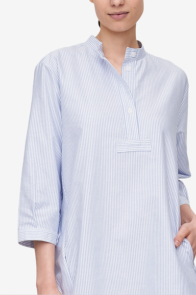 Flared Sleep Shirt Blue Oxford Stripe