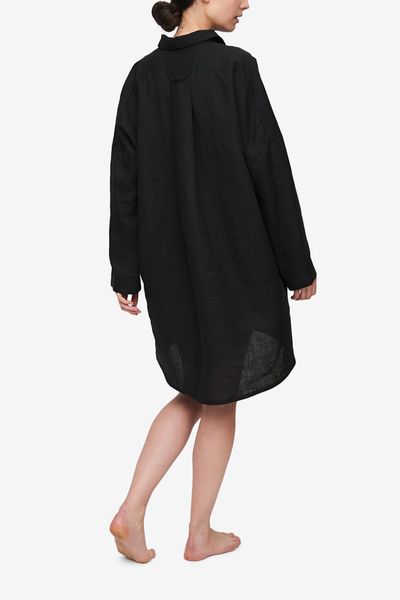Dropped Shoulder Sleep Shirt Black Linen
