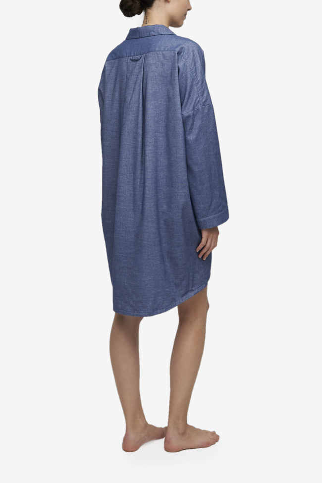 Dropped Shoulder Sleep Shirt Navy Twill Flannel