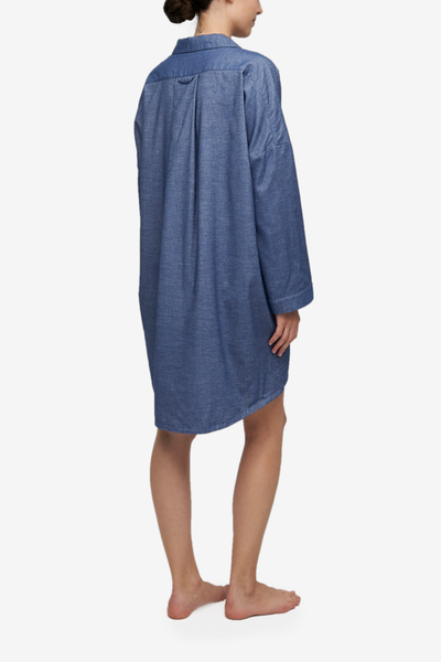 Dropped Shoulder Sleep Shirt Navy Twill Flannel