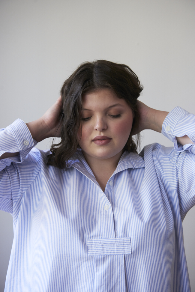 Long Sleep Shirt Blue Oxford Stripe PLUS