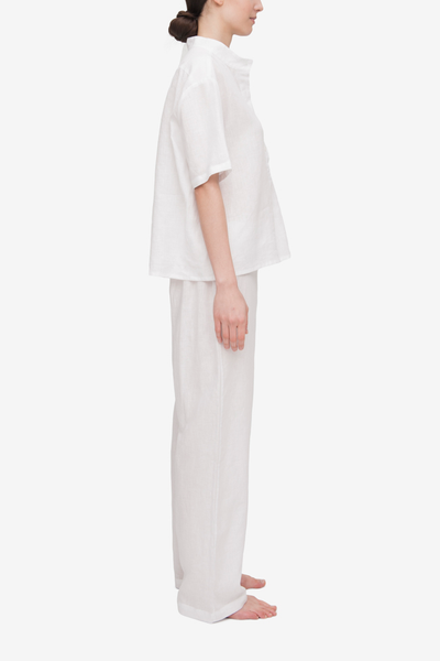 Short Sleeve Cropped Sleep Shirt White Linen