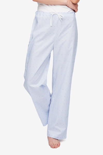 front view lounge pant blue and white striped cotton by the Sleep Shirt