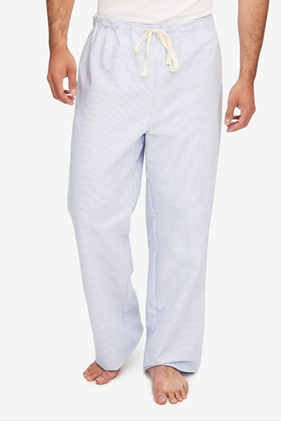 front view men's lounge pant blue and white striped oxford cotton by the Sleep Shirt