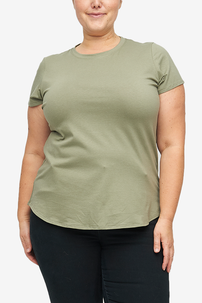 Short Sleeve Crew Neck T-Shirt Army Green Stretch Jersey