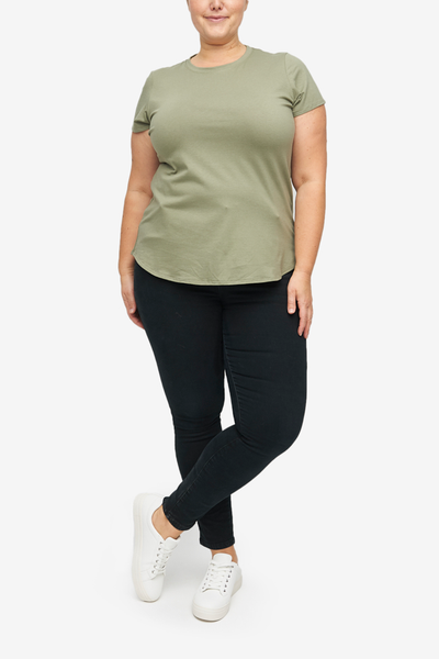 Short Sleeve Crew Neck T-Shirt Army Green Stretch Jersey