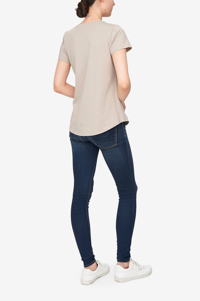 Short Sleeve V Neck T-Shirt Sand Stretch Jersey