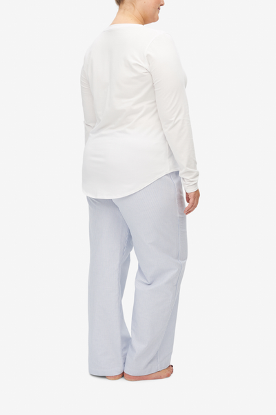 Long Sleeve V Neck T-Shirt White Stretch Jersey