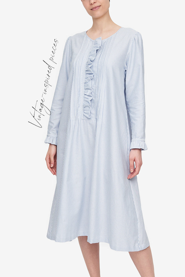 Alexandrine Nightie Blue Oxford Stripe