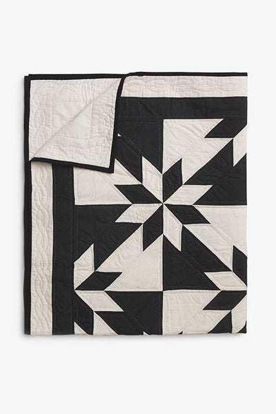 folded throw size black and cream pattern amish cotton blanket quilt handmade in USA by the Sleep Shirt